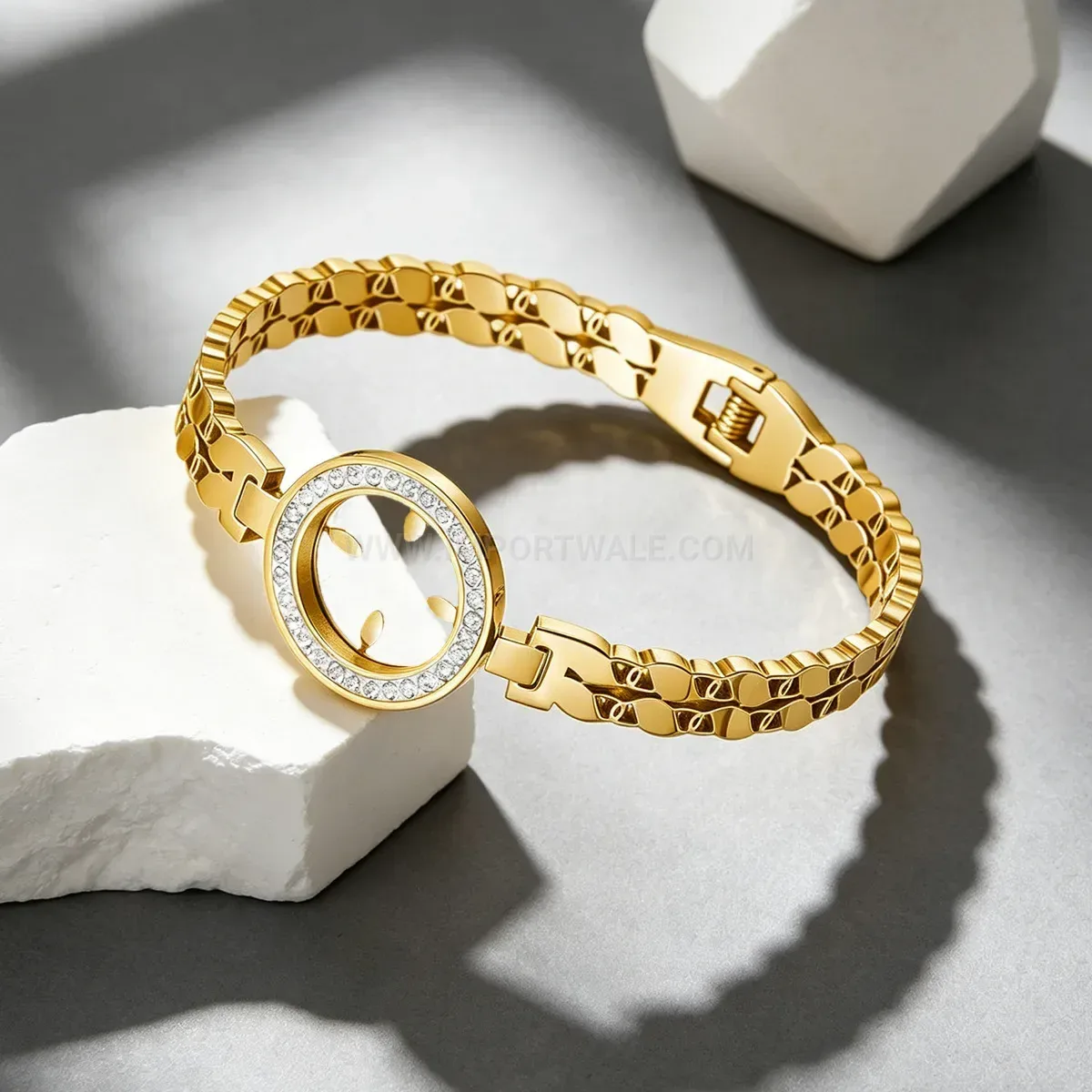 Premium Vintage Cutout Stainless Steel Rhinestone Bangle Bracelet