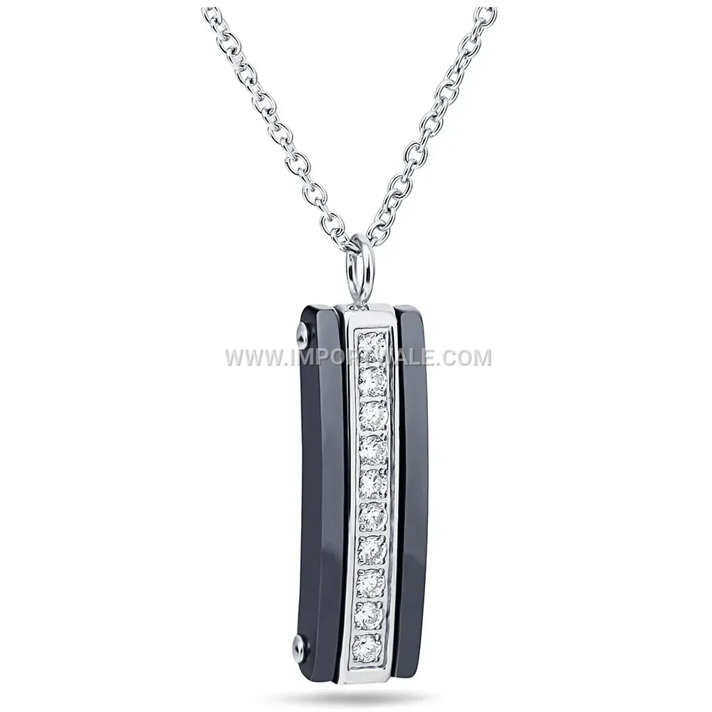Rectangular Zircon Ceramic Patchwork Stainless Steel Pendant Necklace