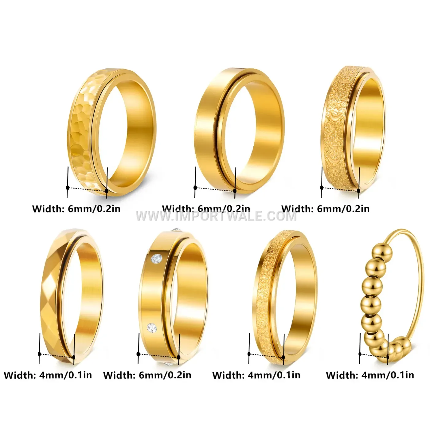 Frosted Zirconia Spinning Stainless Steel Ring Set