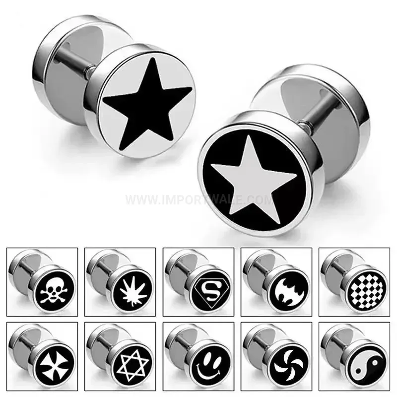 Chic Punk Titanium Steel Barbell Disc Stud Earrings