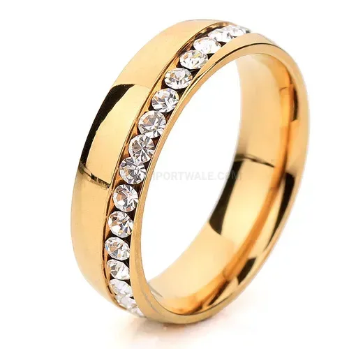 Vintage Two Tone Stainless Steel Band Ring with Cubic Zirconia Accent