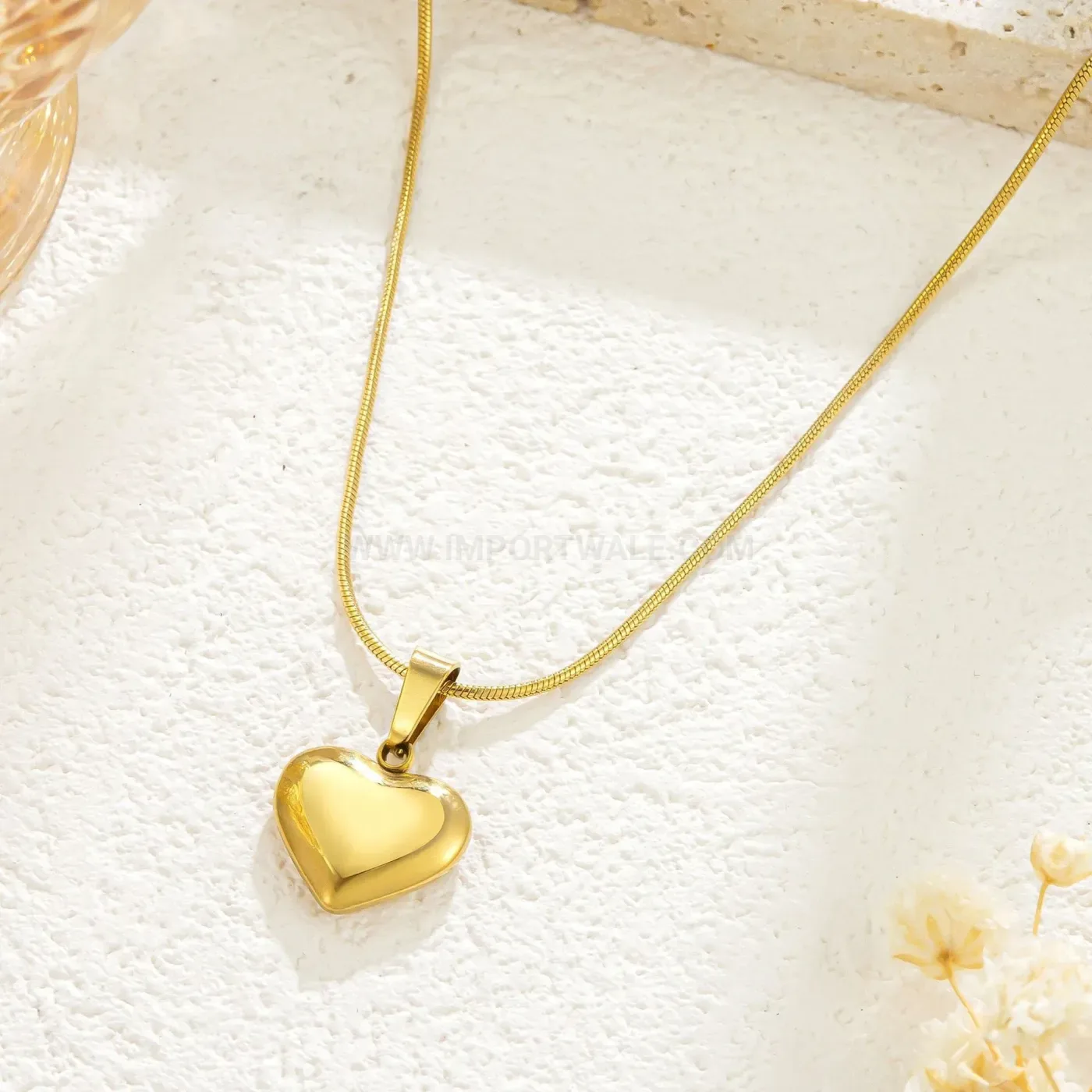 Minimalist Heart Pendant Stainless Steel Snake Chain Necklace