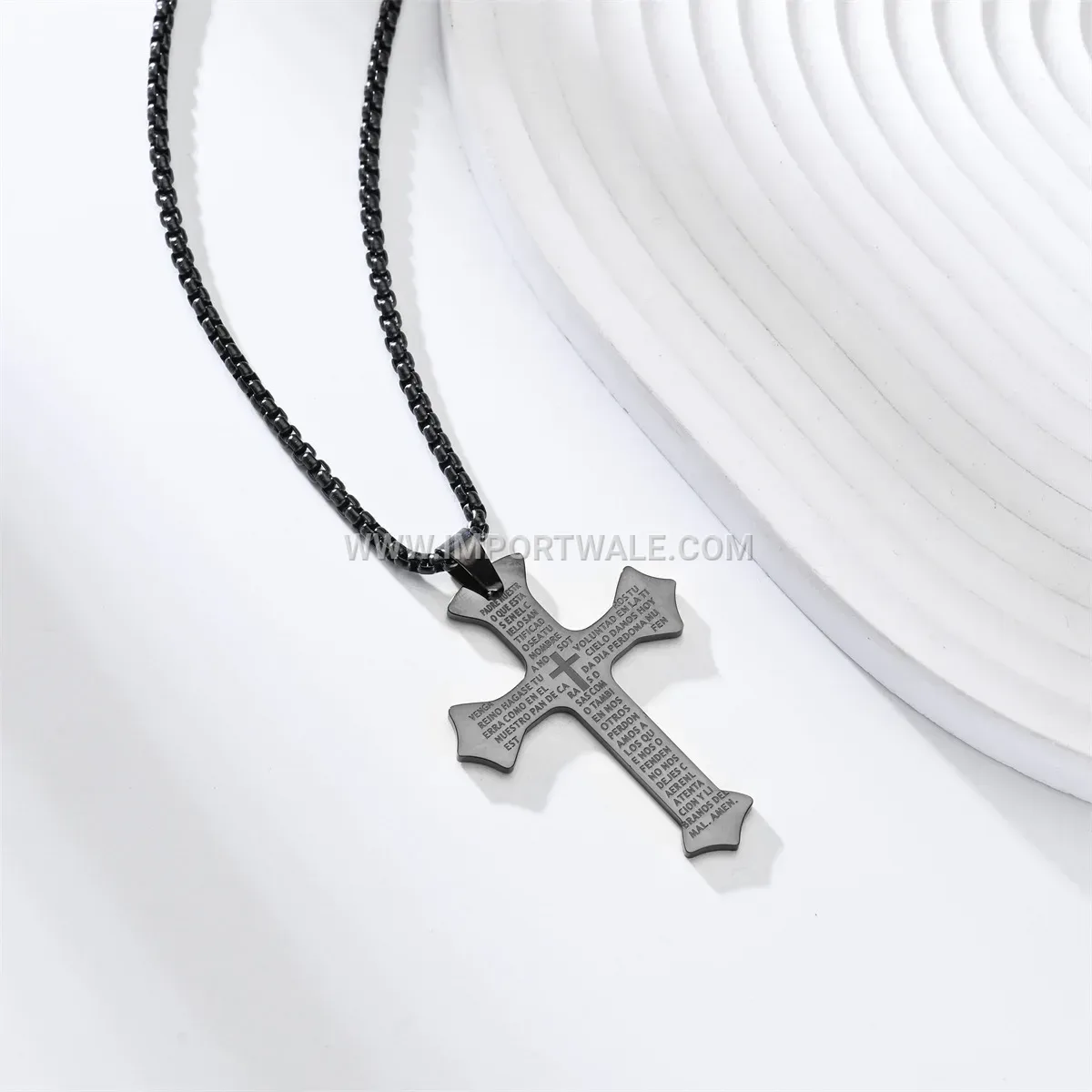 Stainless Steel Hip-Hop Crystal Cross Pendant Link Necklace