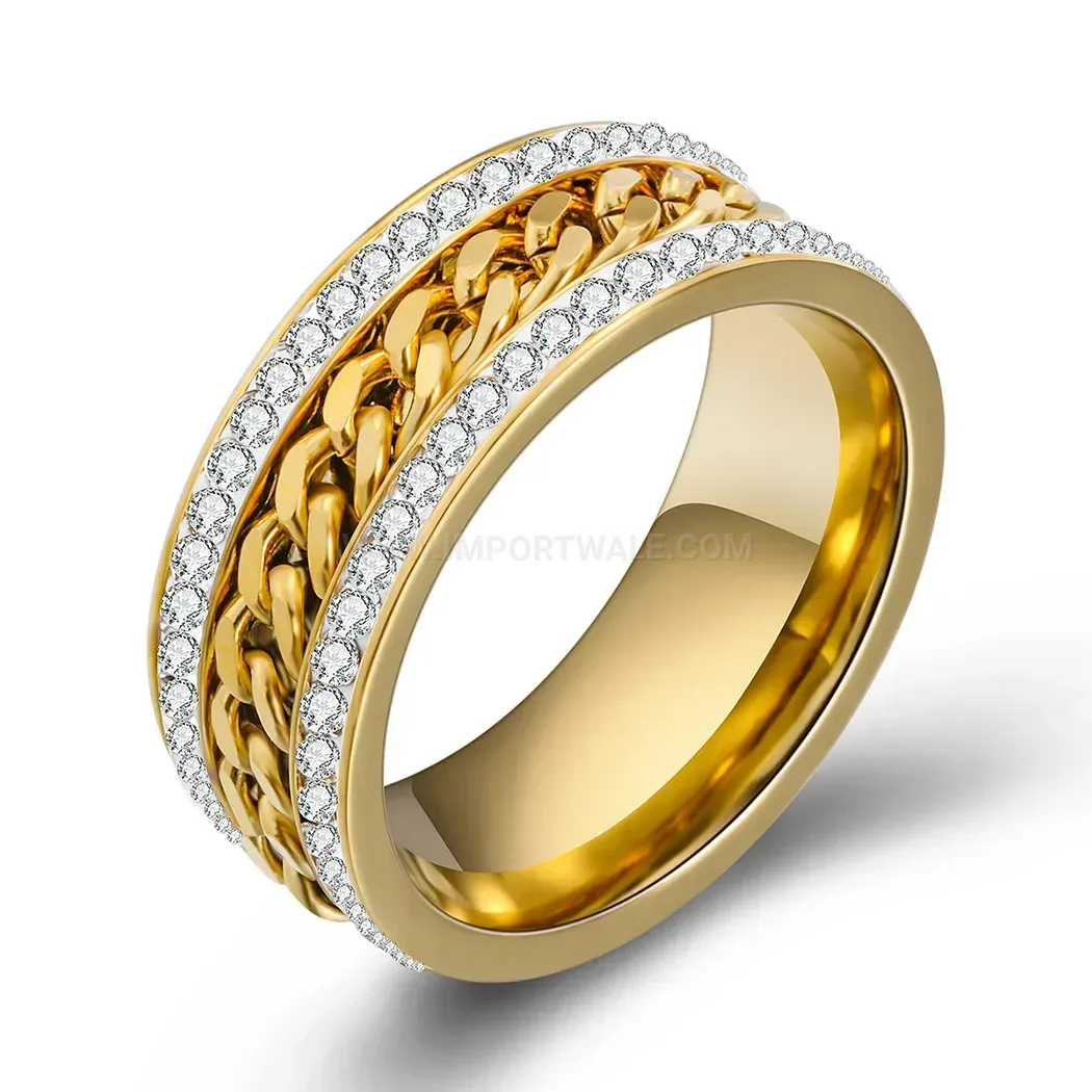 Twisted Chain Double Row Crystal Gold Plated Ring