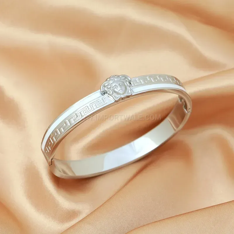 Trendy White Shell Portrait Stainless Steel Bangle Bracelet