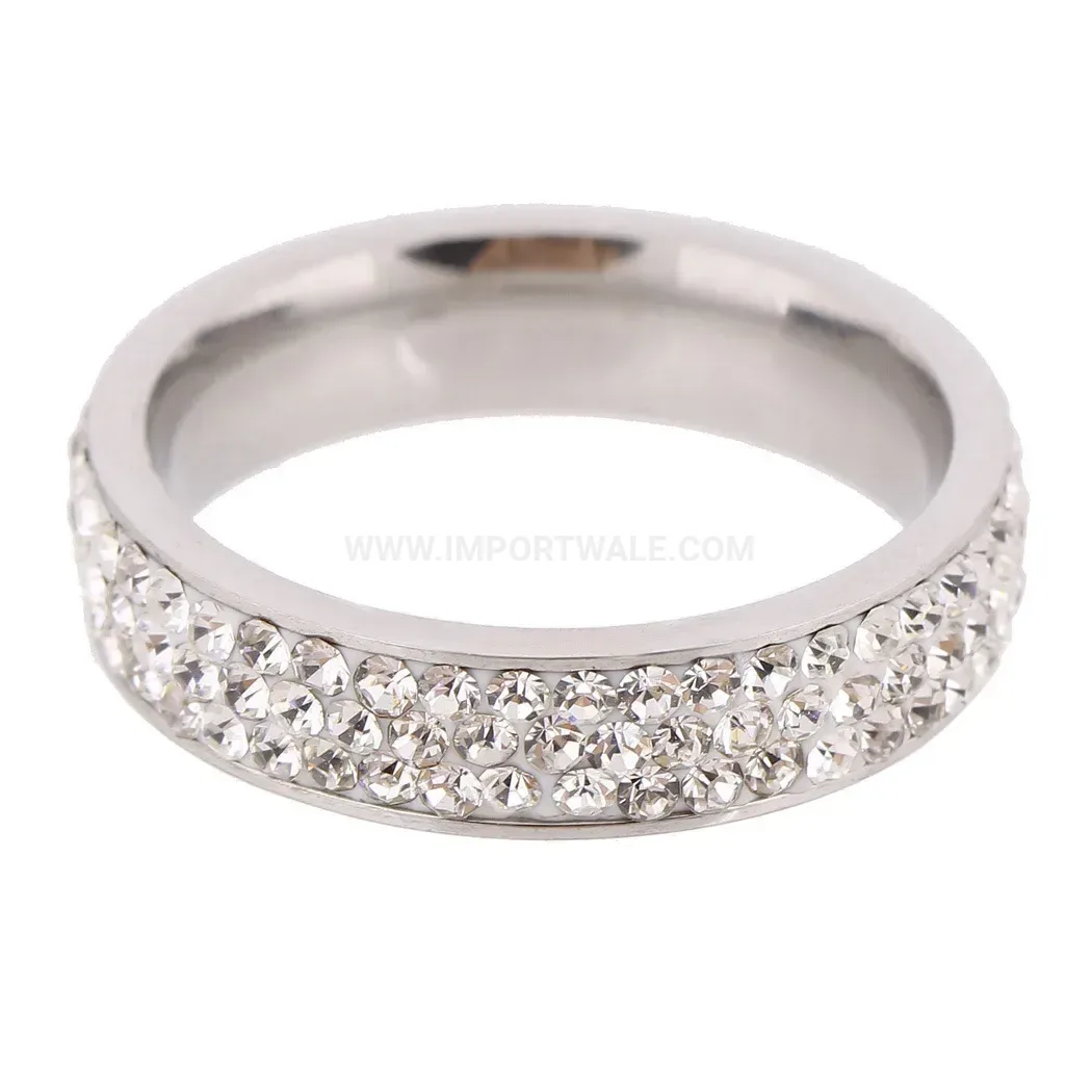 Triple Row Crystal Inlaid Stainless Steel Band Ring