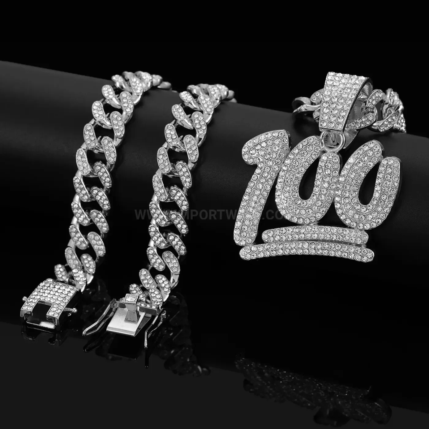 Designer Iced Out Number 100 Pendant Cuban Link Chain Necklace