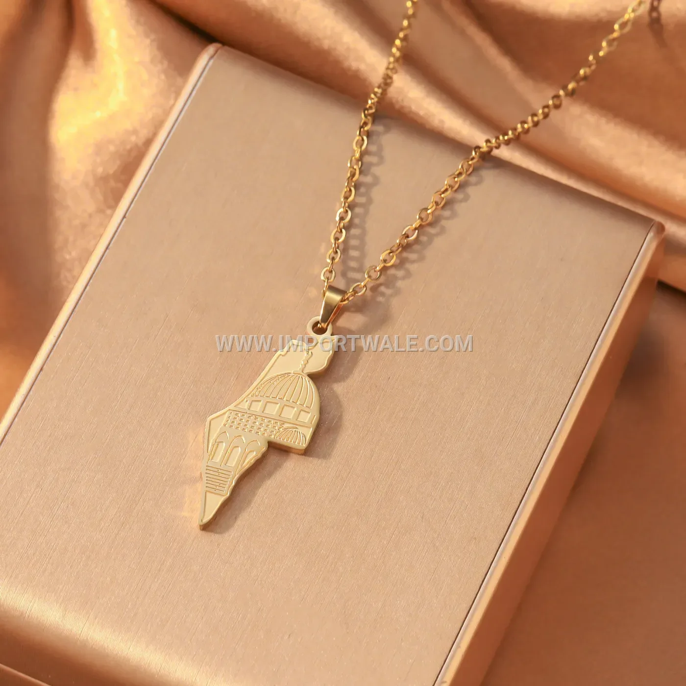 Stainless Steel Palestine Map Dome of the Rock Pendant Necklace