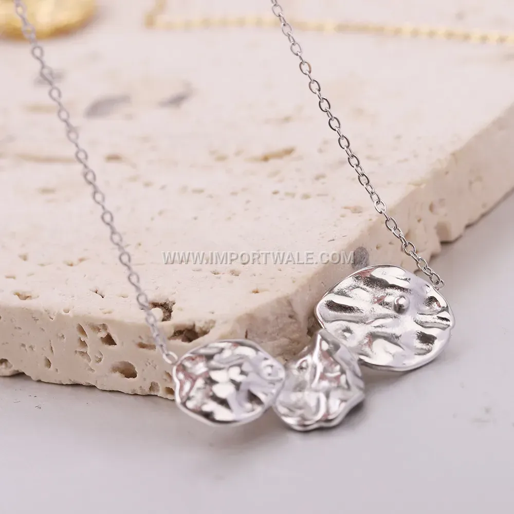 Textured Irregular Leaf Petal Titanium Steel Pendant Necklace