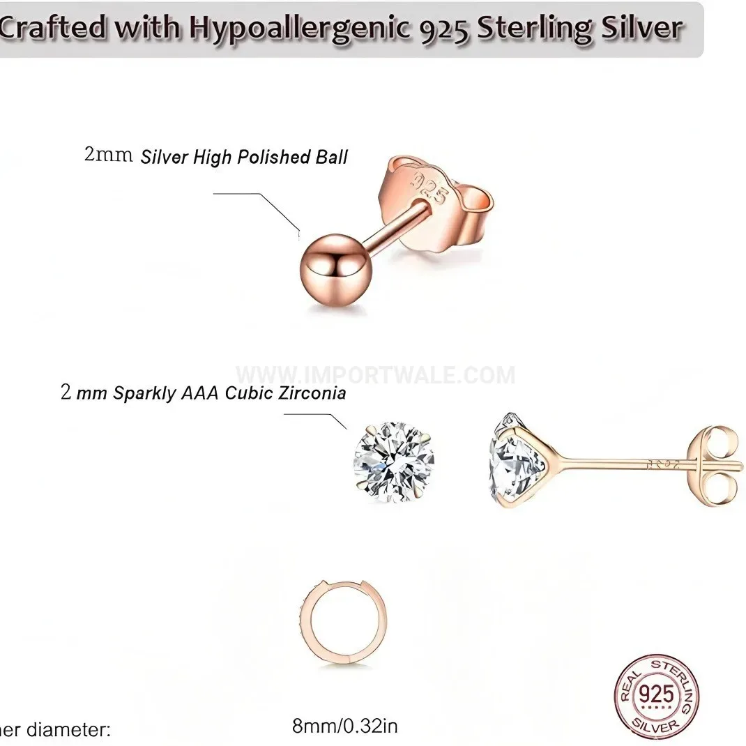 Premium Multi Piece Zircon and Ball Stud Piercing Earring Set