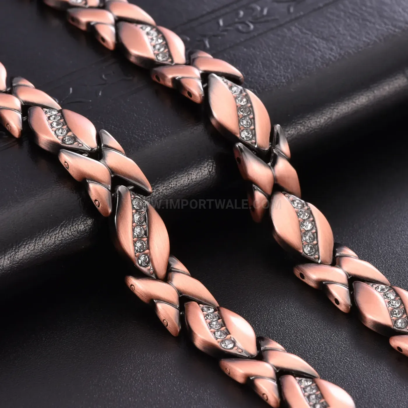 Modern Vintage Copper Petal Rhinestone Bio Magnetic Necklace