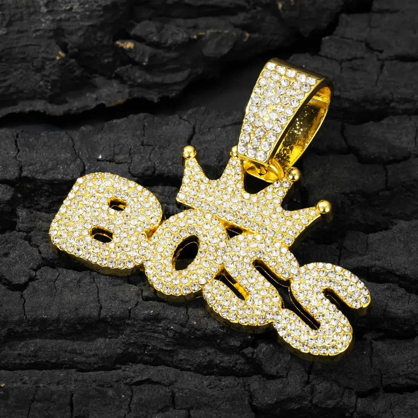 Rhinestone Crown Boss Alloy Hip Hop Pendant Necklace