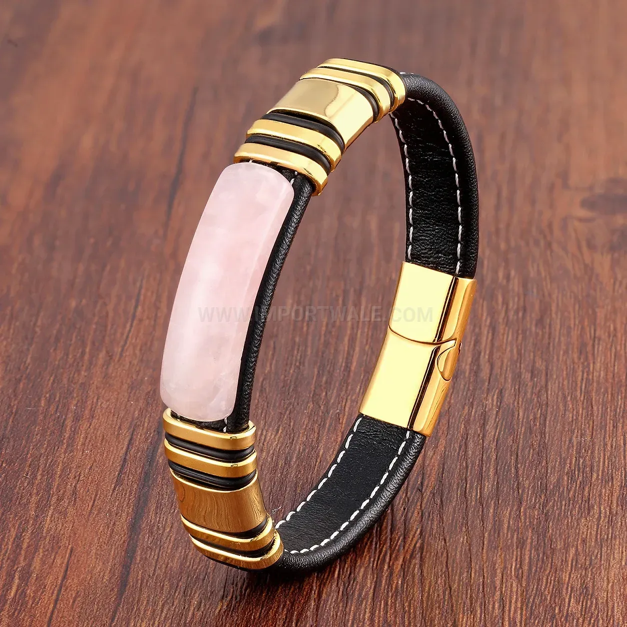 Men Retro Leather Rope Stone Bracelet Stainless Steel Clasp