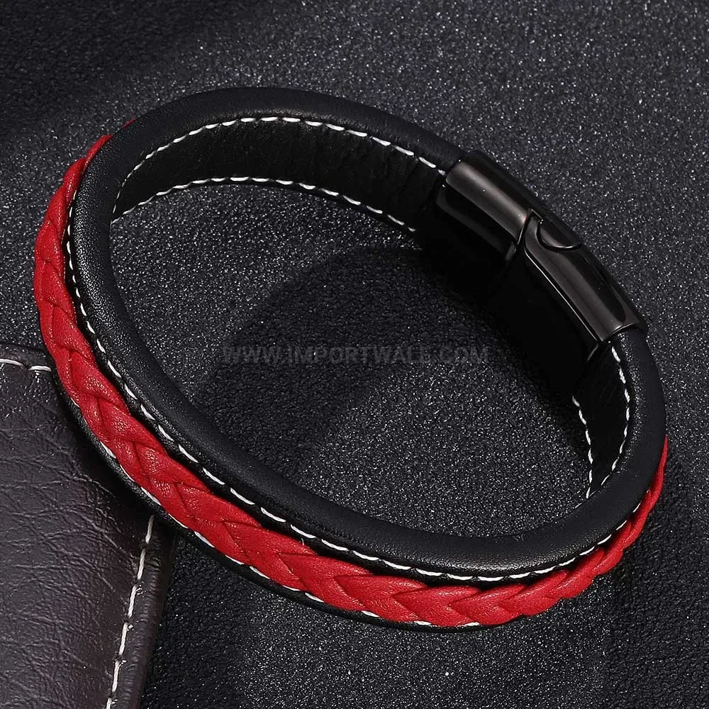 Woven Leather Bracelet featuring Stainless Steel Magnetic Lock