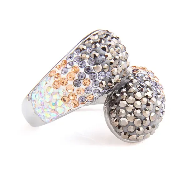 Irregular Two-Tone Crystal Inlaid Stainless Steel Ring