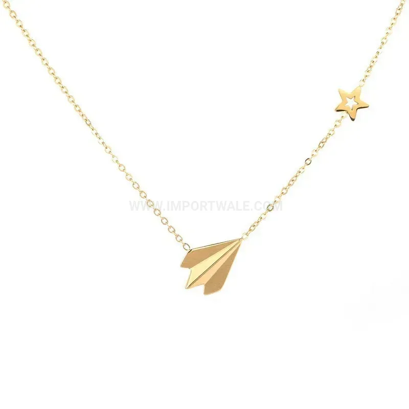 Classic Titanium Steel Airplane Charm Minimalist Chain Necklace
