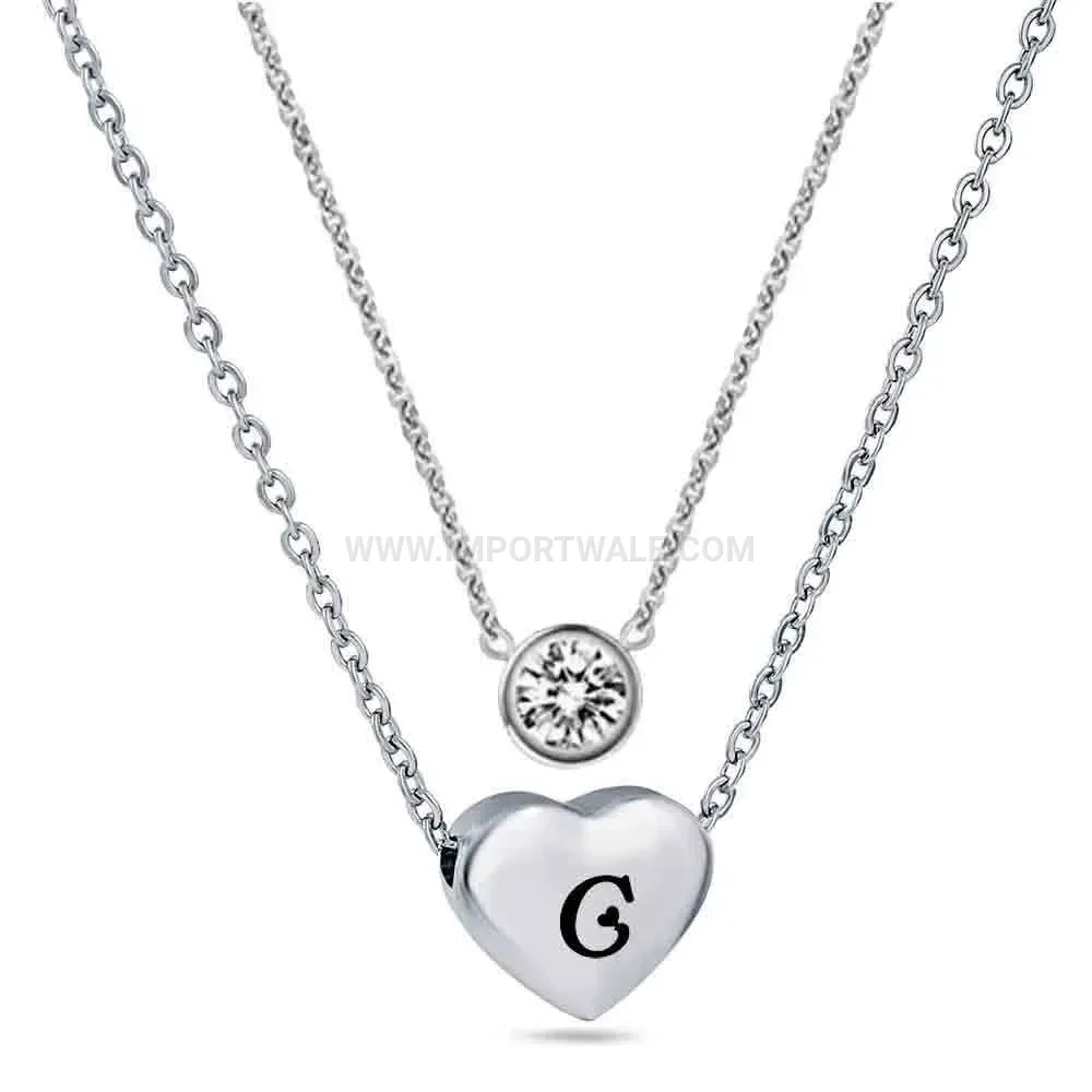 Layered Stainless Steel Heart Initial Pendant Necklace