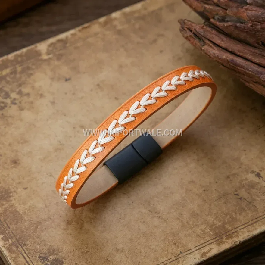 Minimalist Embroidered Woven Leather Daily Wristband Bracelet