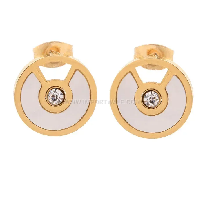 Gold Stainless Steel Cutout Shell Circular Stud Earrings
