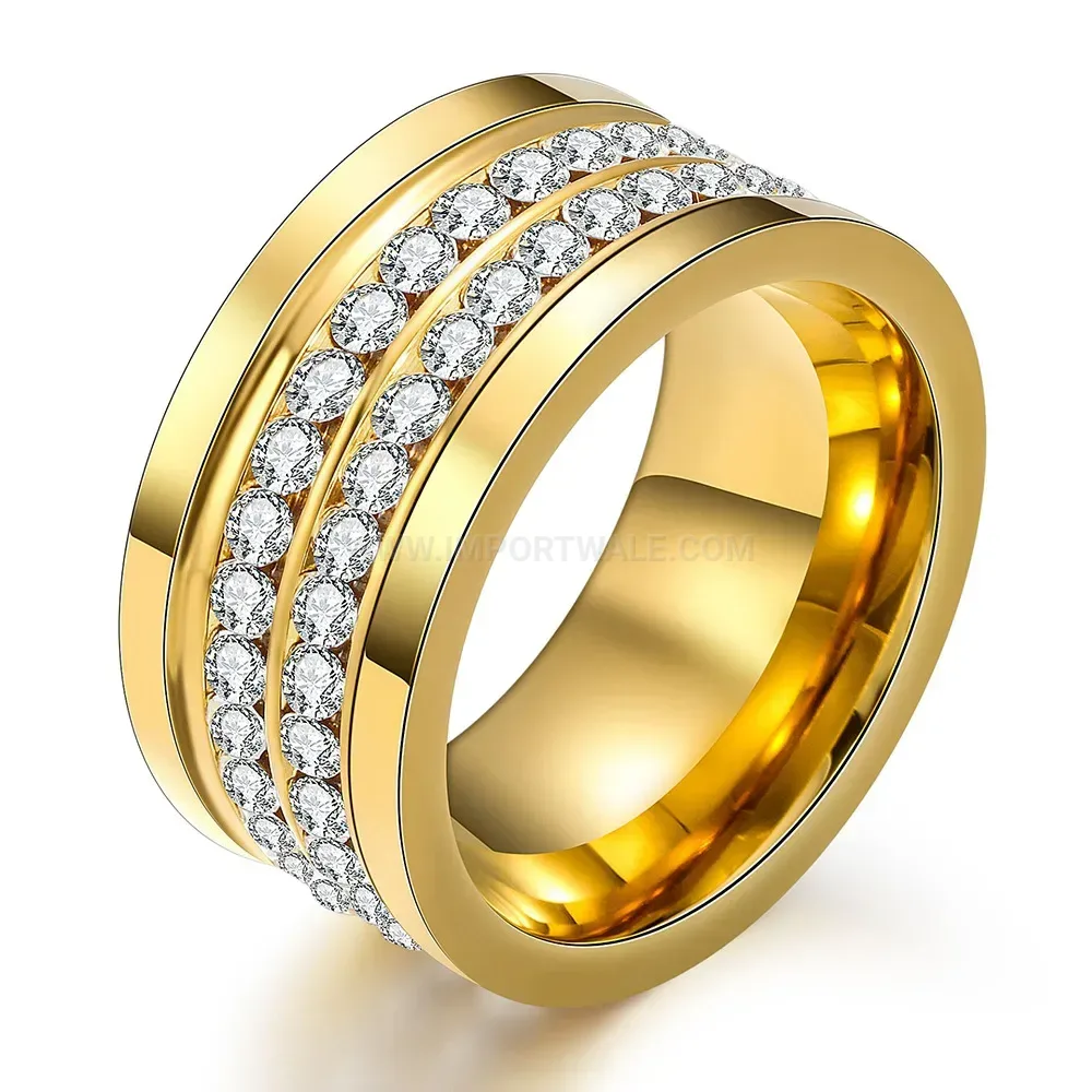 Double Row Crystal Accent Stainless Steel Ring
