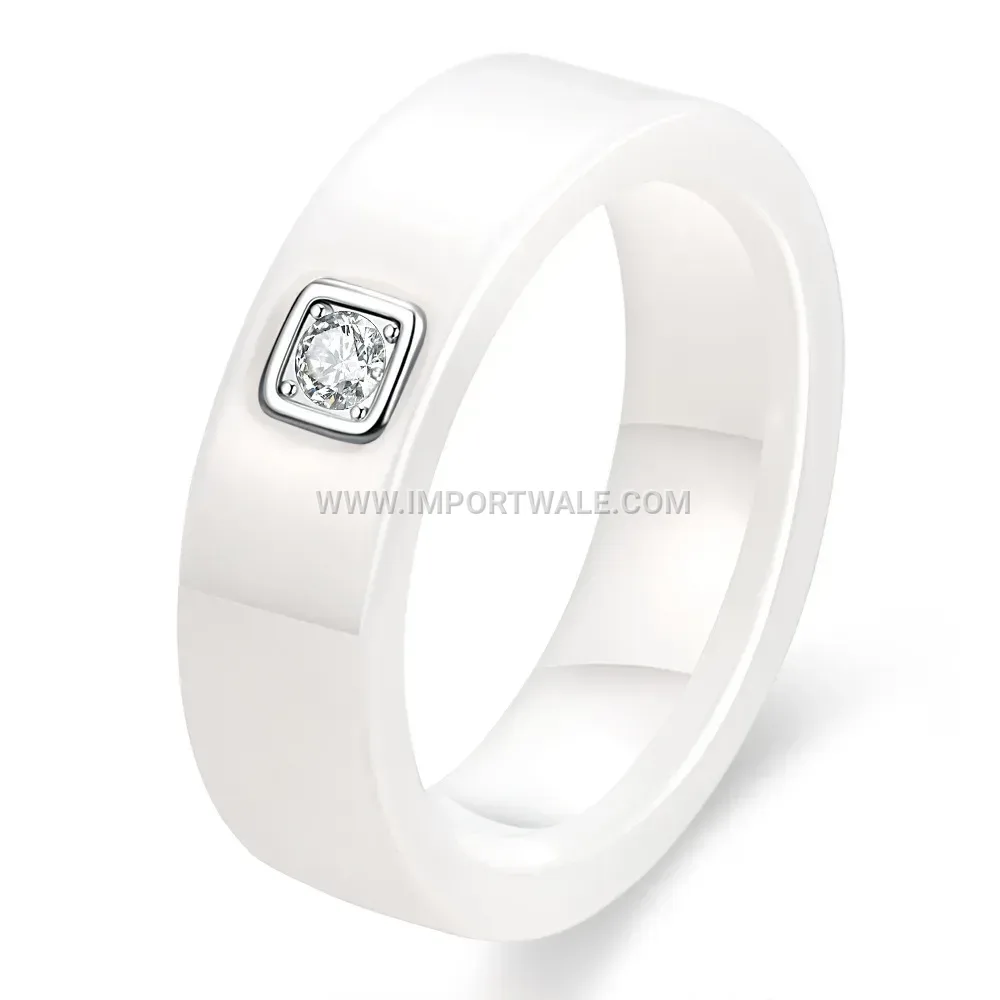 Solitaire Crystal Accent Smooth Ceramic Ring