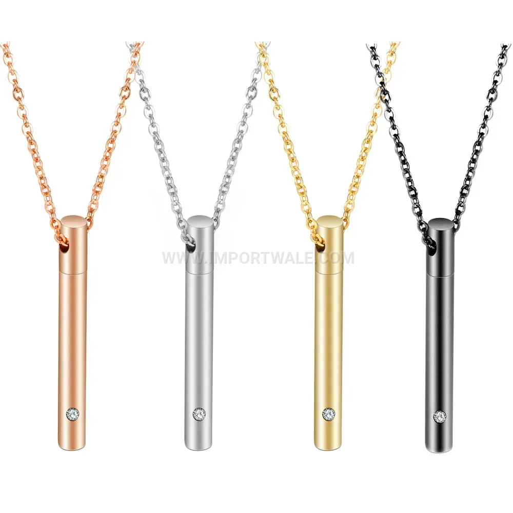 Bar Keepsake Cylinder Stainless Steel Pendant Necklace