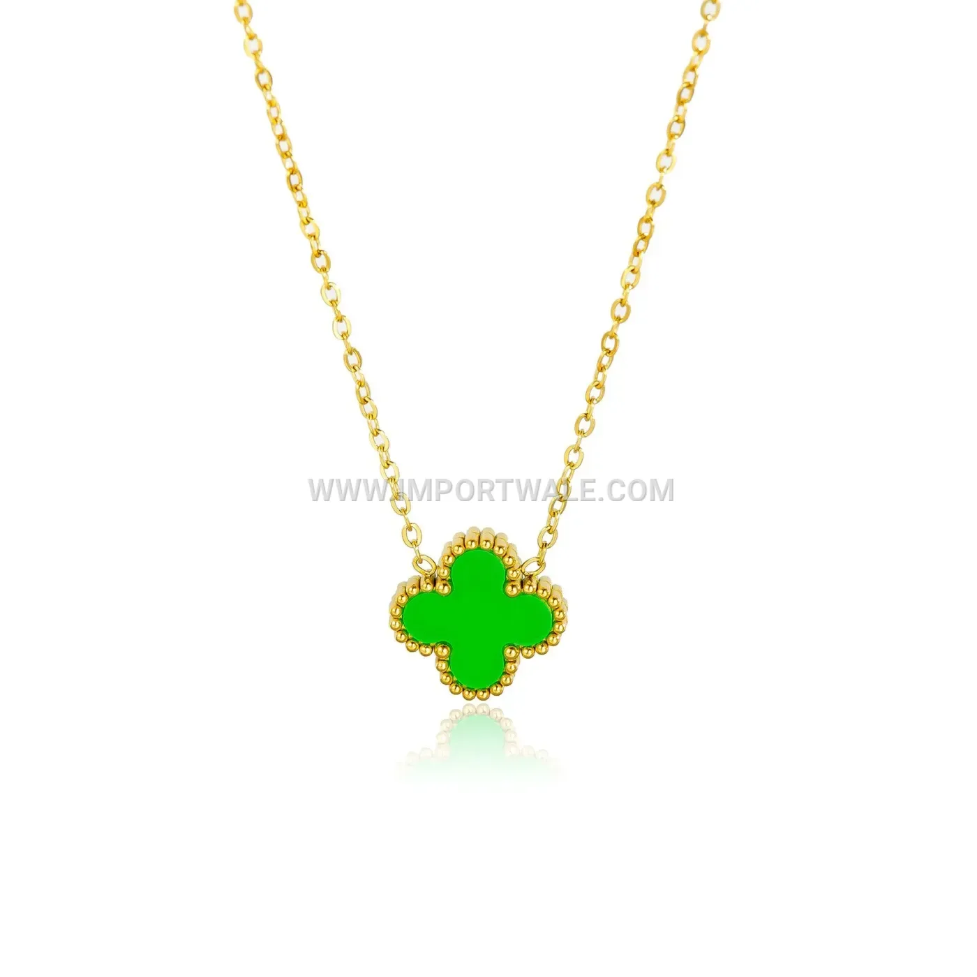 Four-Leaf Clover Mother of Pearl Stainless Steel Pendant Necklace