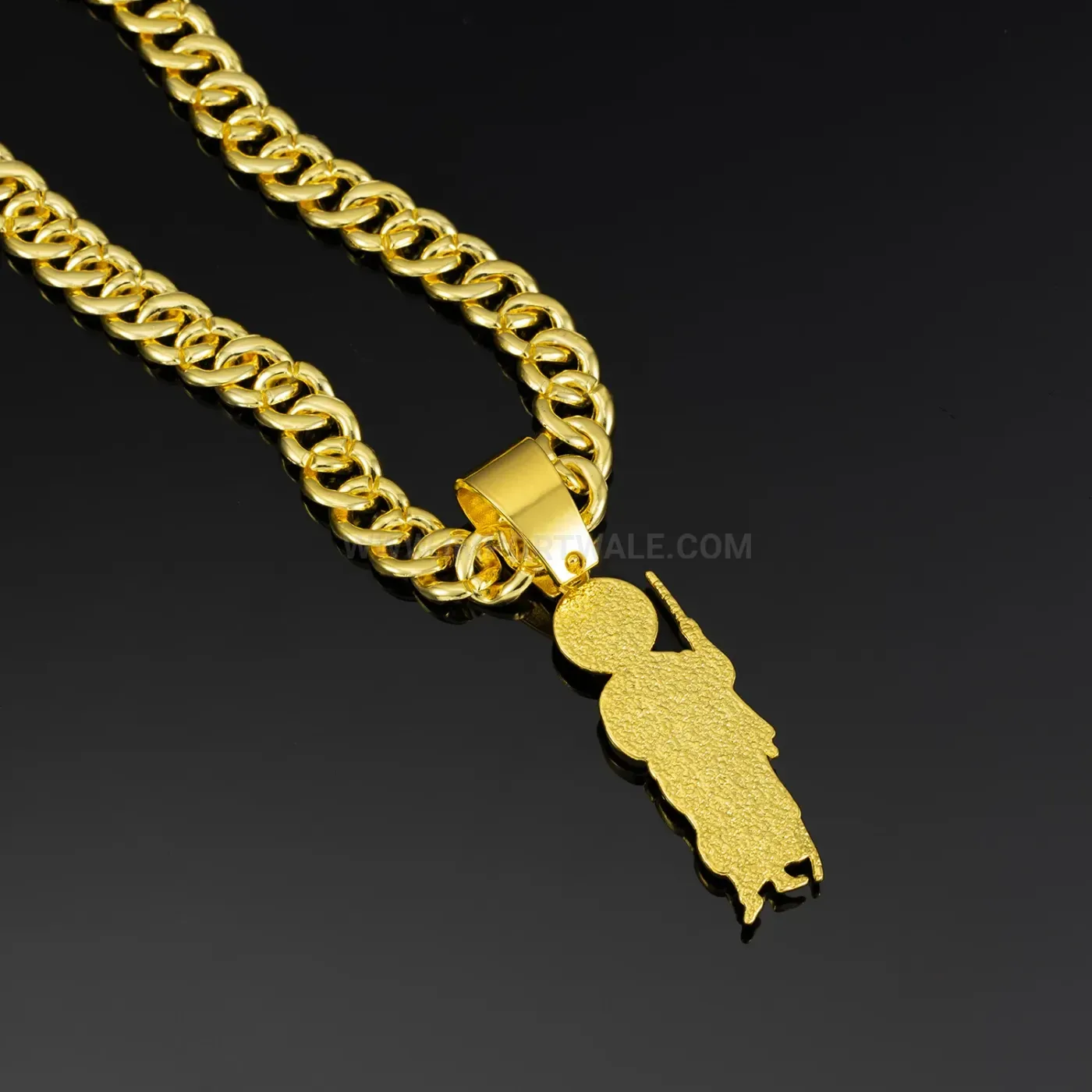 Modern Religious Figure Rhinestone Pendant Cuban Link Necklace