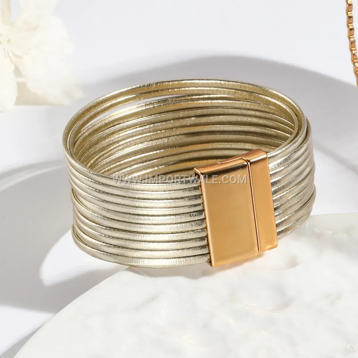 Multi-Strand Faux Leather Cord Bracelet with Magnetic Clasp