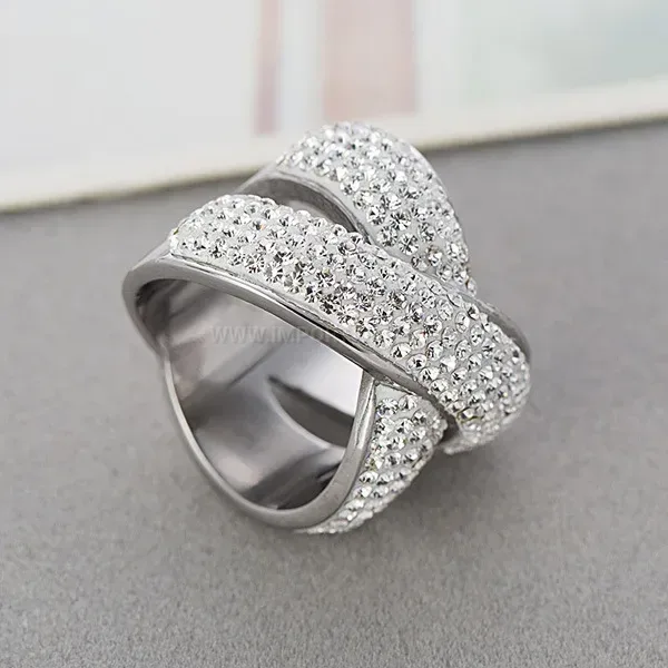 Hollow Cross X Crystal Stainless Steel Ring
