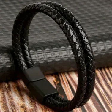 Men Multilayer Woven Leather Bracelet with Magnetic Clasp and Tiger Eye Beads