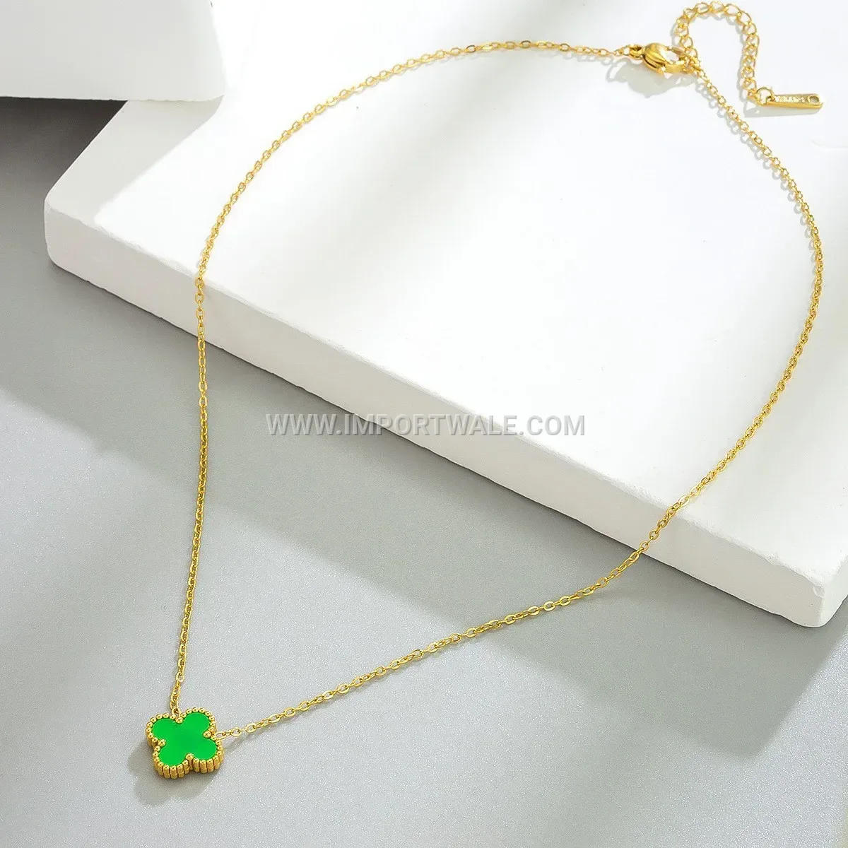 Four-Leaf Clover Mother of Pearl Stainless Steel Pendant Necklace