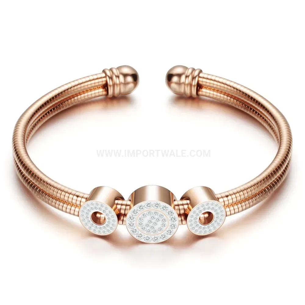 Classic Multi Strand Crystal Inlaid Snake Chain Stainless Steel Bangle