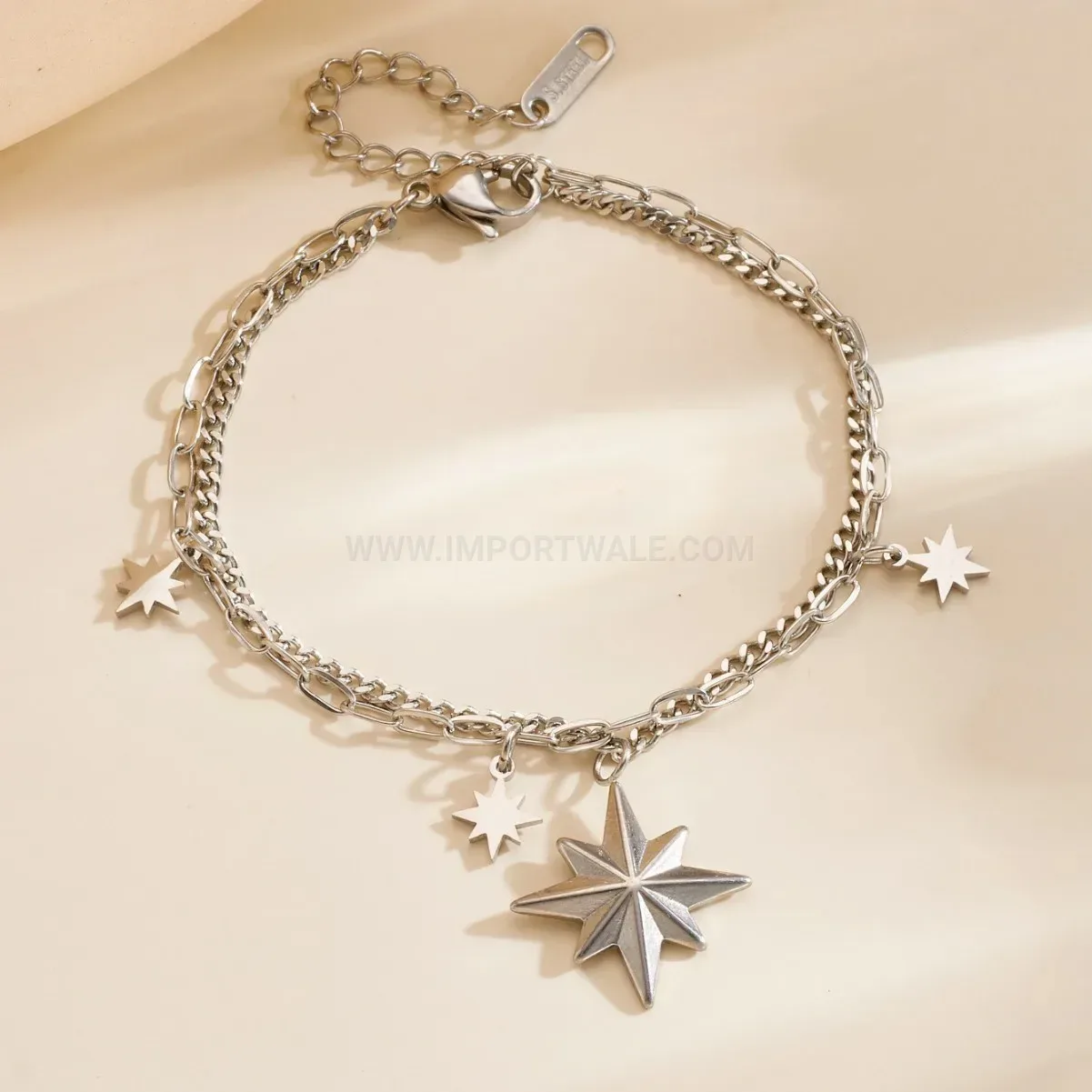 Eight Point Star Stainless Steel Thick Chain Bracelet