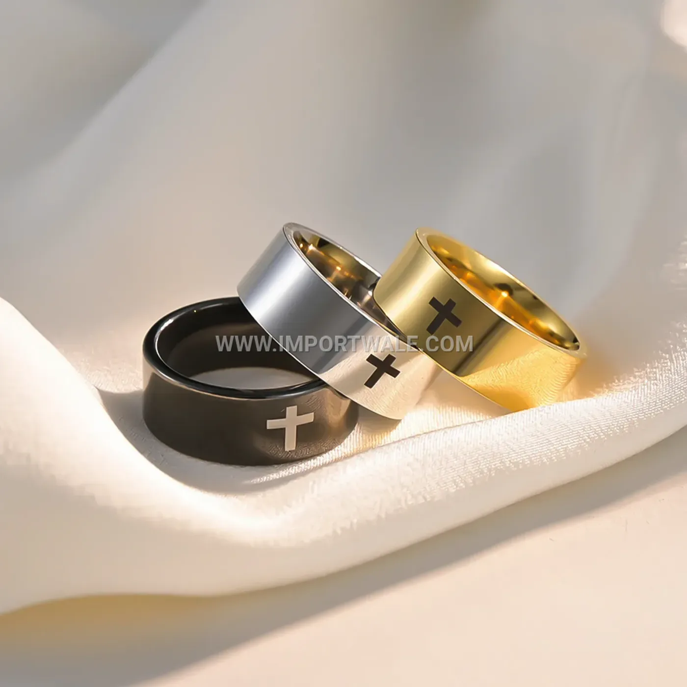 Stainless Steel Cross Motif Band Ring