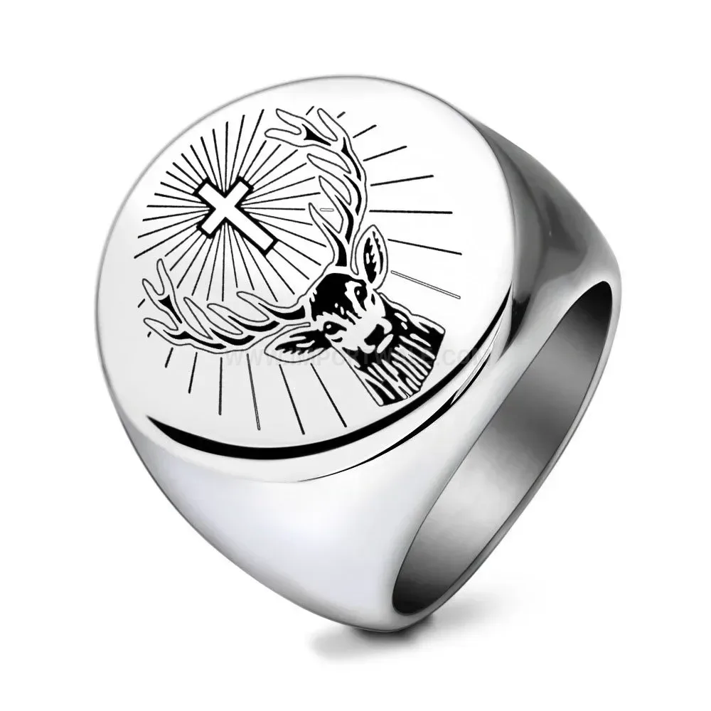 Modern Laser Engraved Retro Stainless Steel Circular Signet Ring