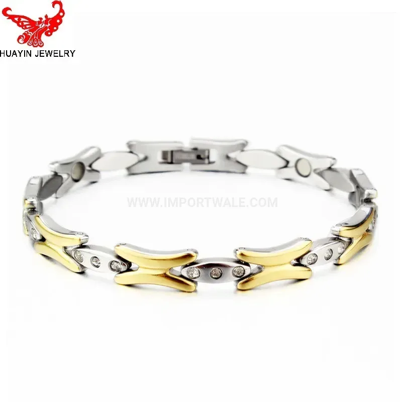 Designer Delicate Titanium Steel H Letter Rhinestone Bio Magnetic Bracelet