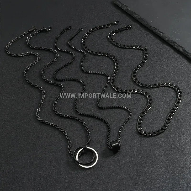 Stainless Steel Cylinder Pendant Three-Piece Necklace Set