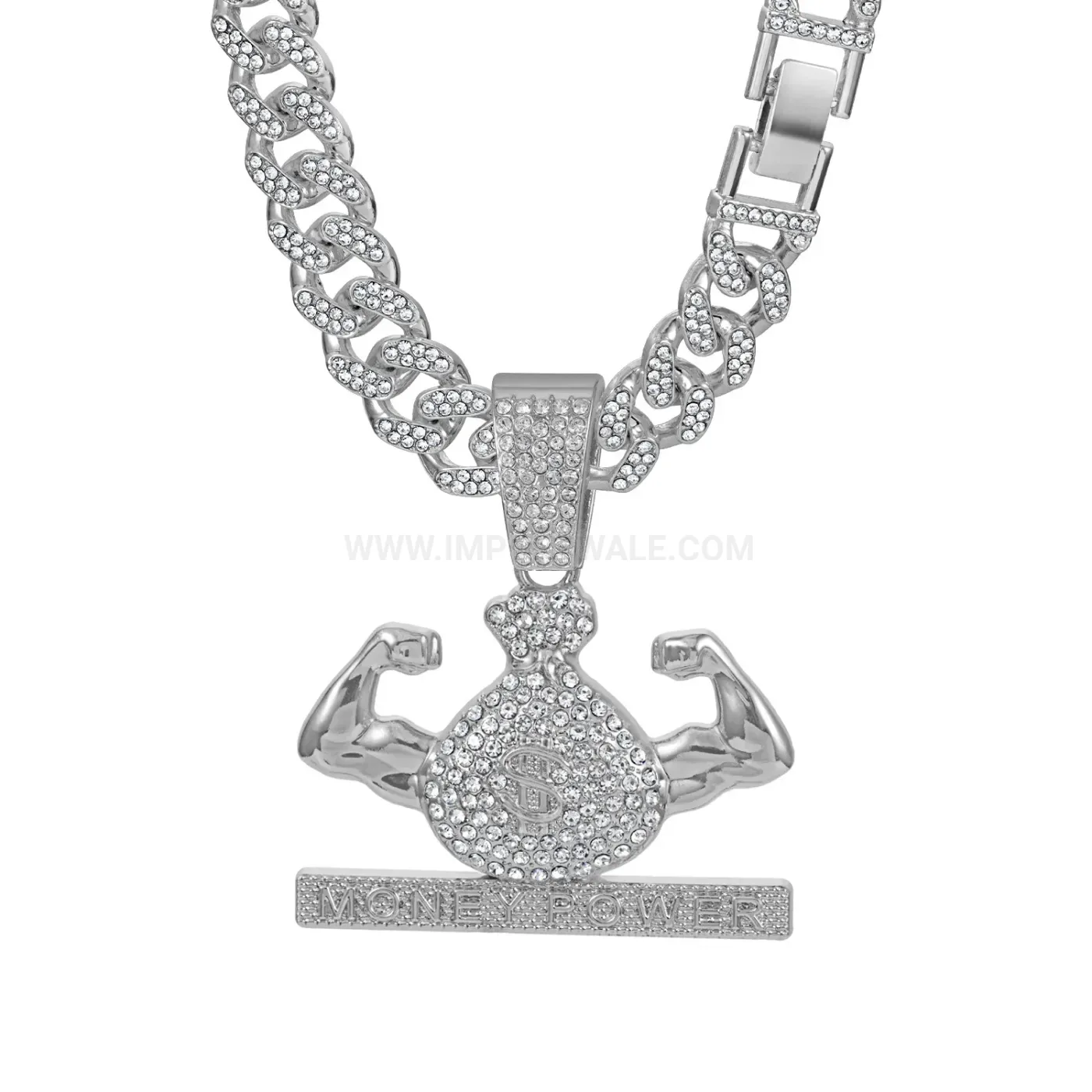 Trendy Rhinestone Money Bag Letter Pendant Cuban Chain Necklace