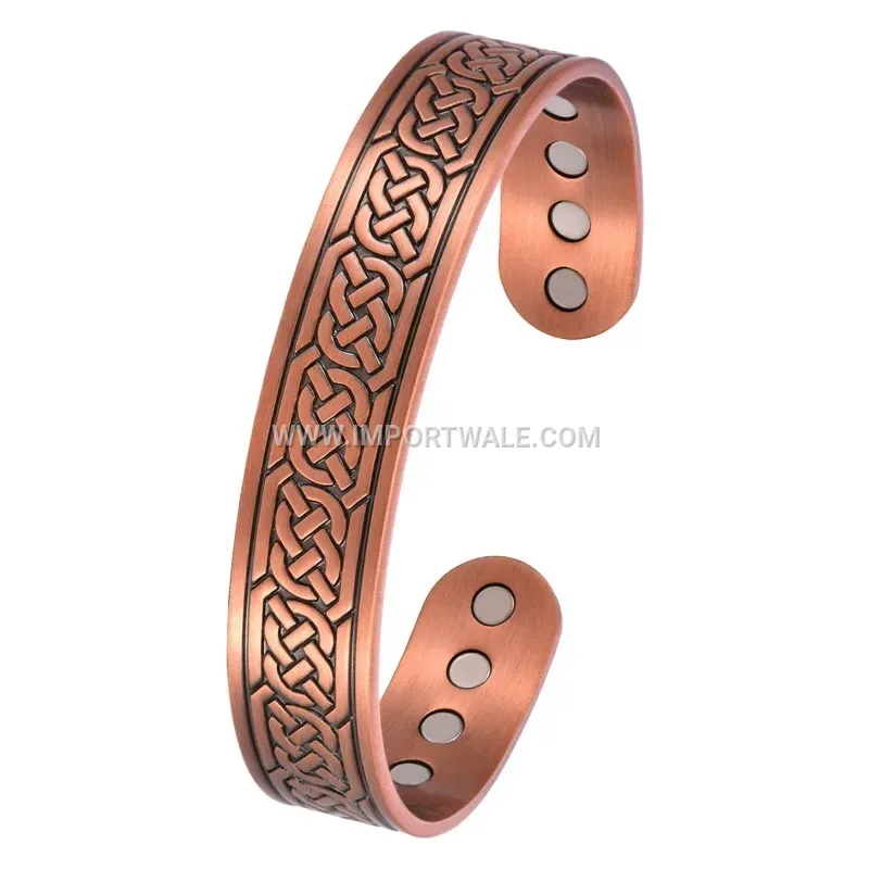 Etched Pattern Pure Copper Magnetic Open Bangle