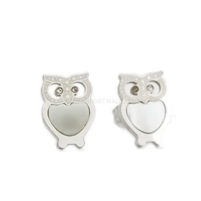 Fashion Minimalist Stainless Steel Owl Stud Earrings with Shell Inlay
