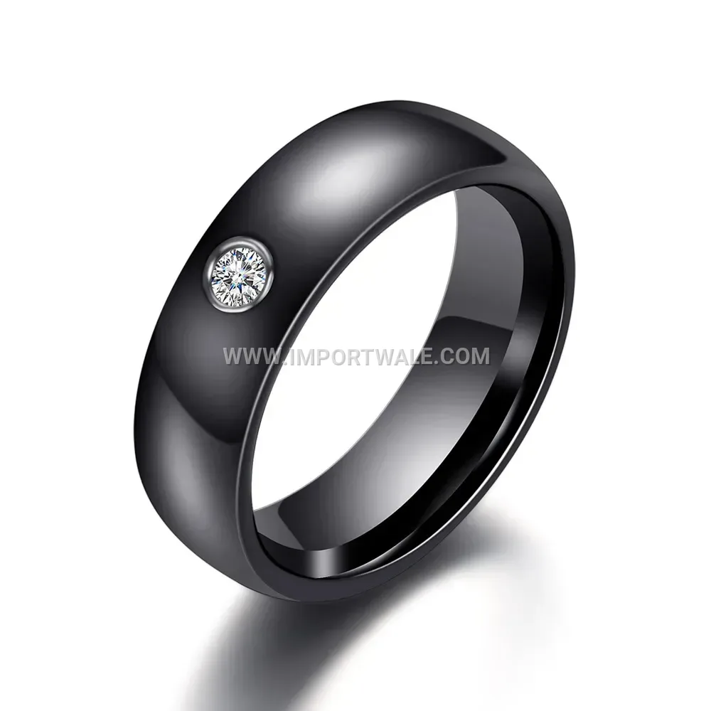 Refined Stainless Steel Solitaire Accent Ring 6mm