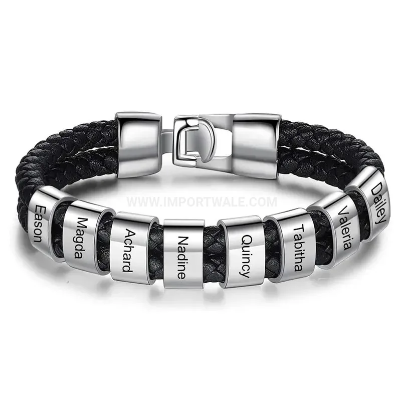 Chic Braided Leather Wristband with Custom Engraved Alloy Magnetic Clasp