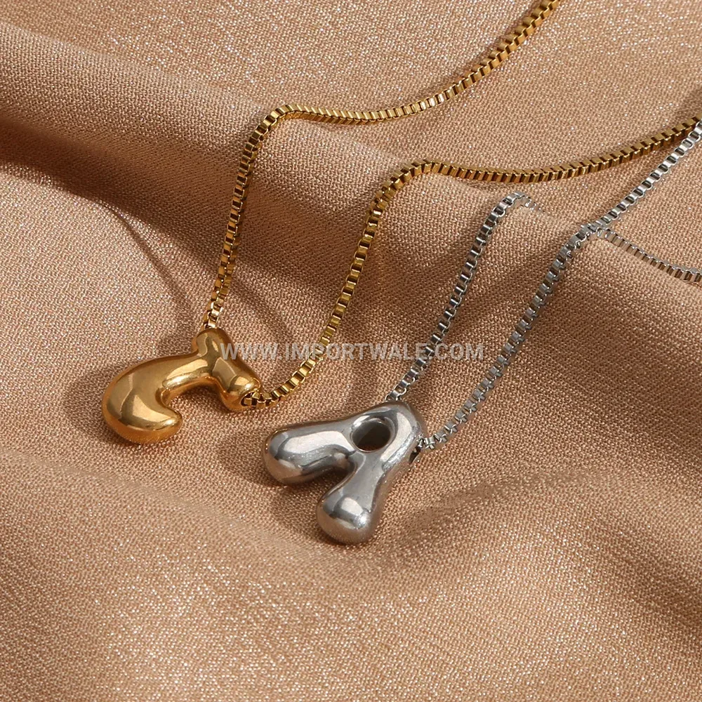 Gold Tone Stainless Steel Initial Pendant Link Chain Necklace