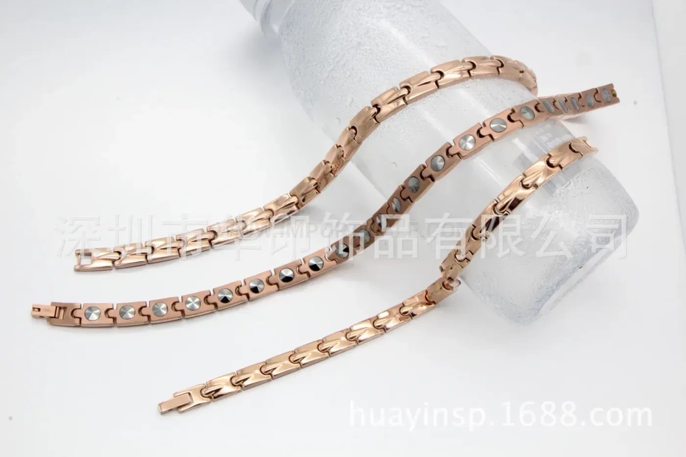 Trendy Rose Gold Pure Titanium Bio Bracelet Inlaid with Germanium Elements
