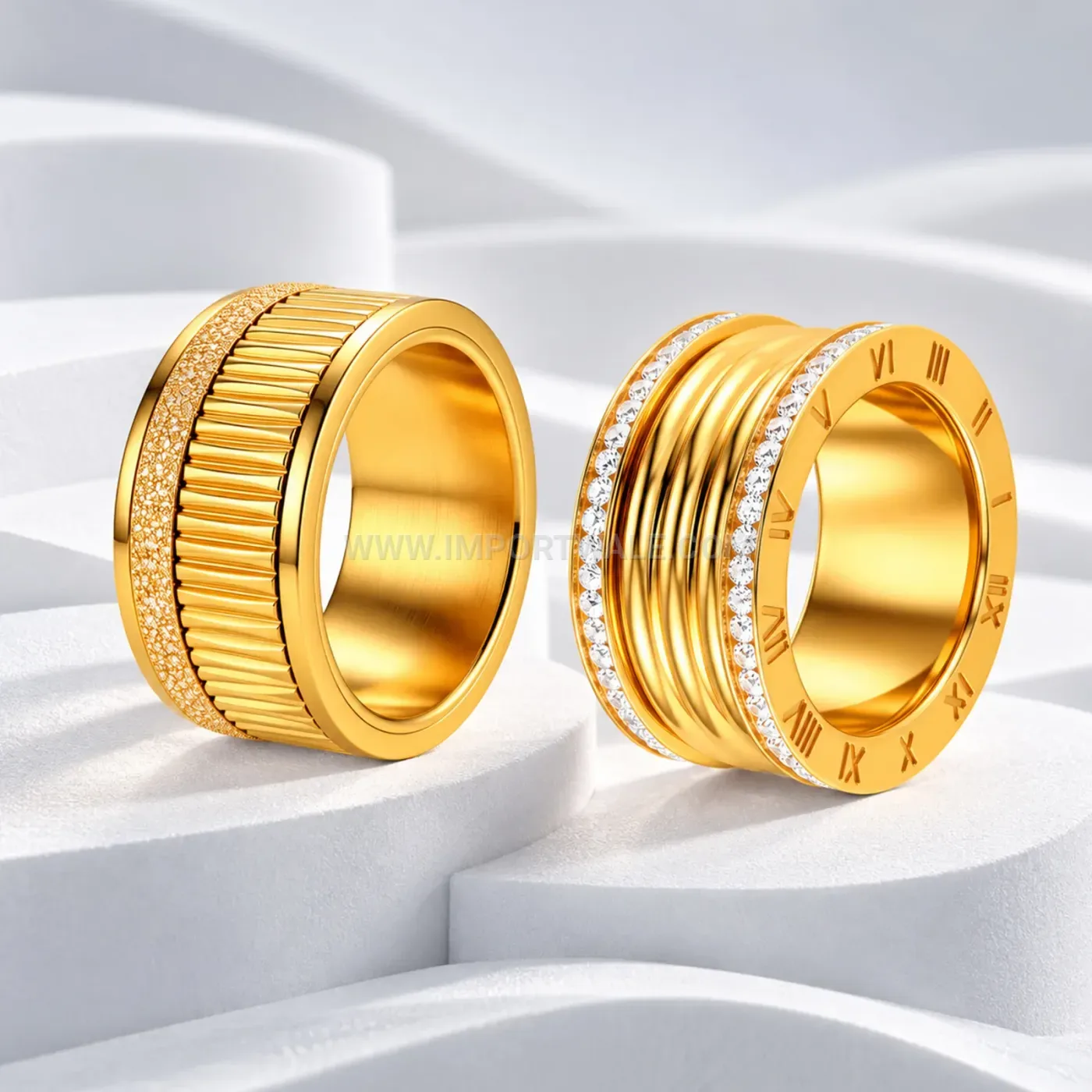 Spinning Roman Numeral Stainless Steel Couple Band Ring