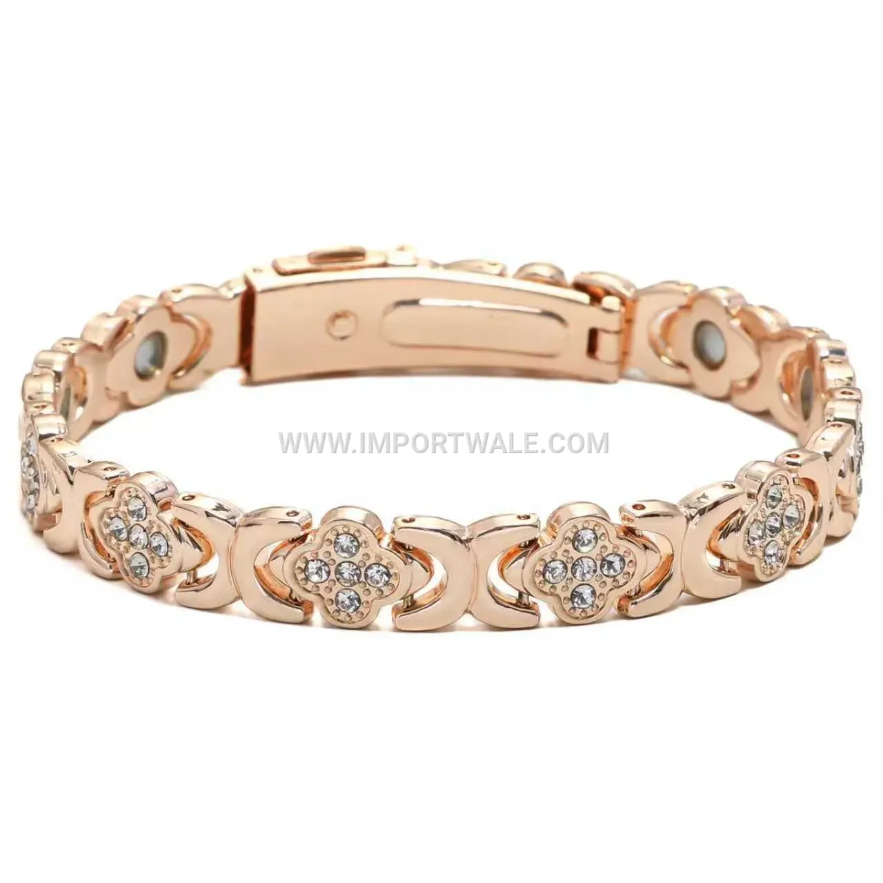Four Leaf Clover Pure Copper Magnetic Bracelet with Rhinestones