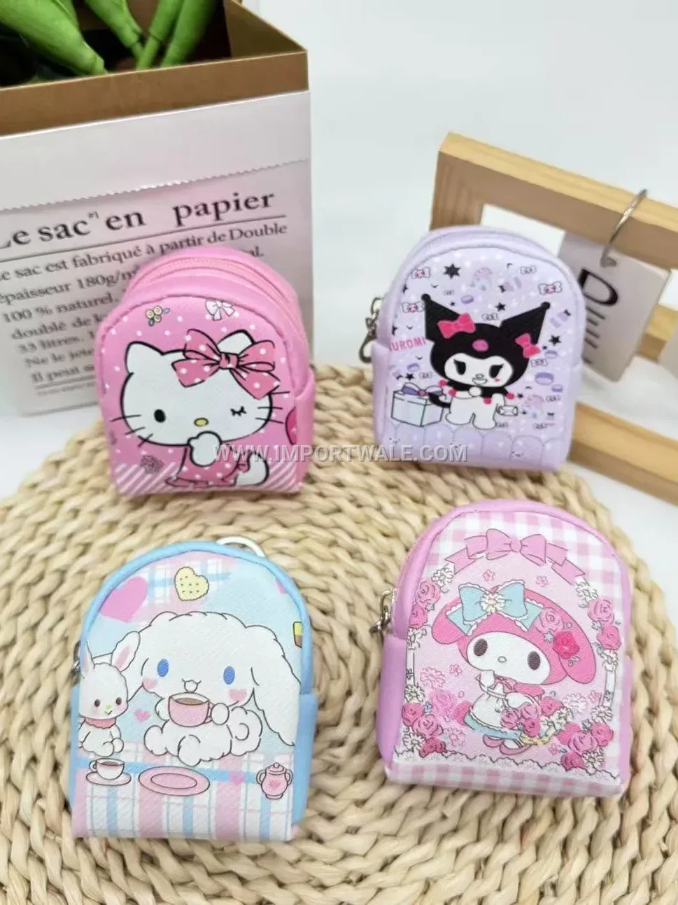 Mini Cartoon Character PU Leather Chain Keychain Pouch