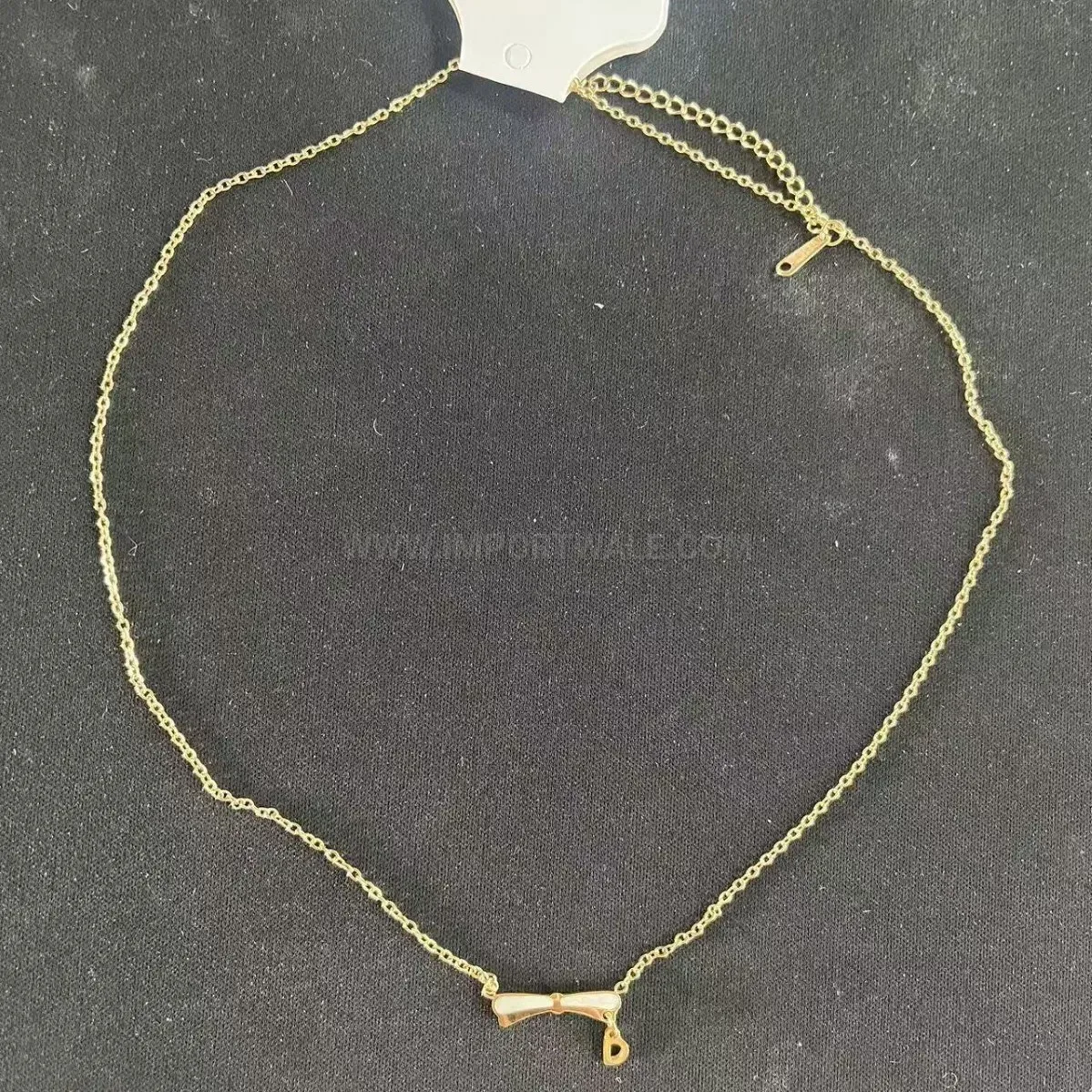 Trendy Delicate Gold Plated Ribbon Bow Pendant Stainless Steel Necklace