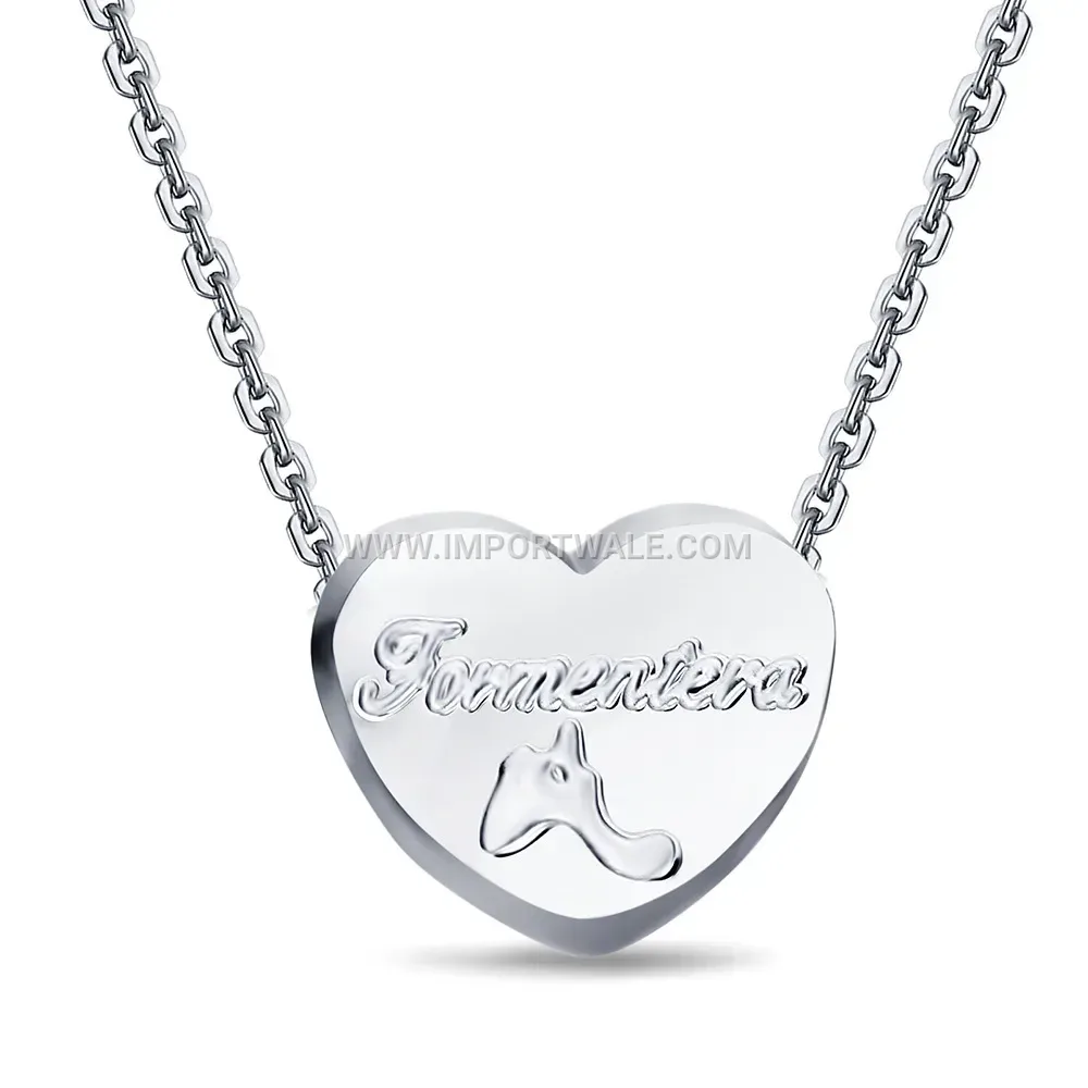 Silver Tone Stainless Steel Forever Love Heart Pendant Necklace